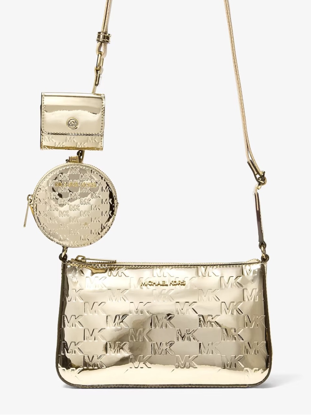 Michael Kors Gold Embossed Jet Set Crossbody Bag